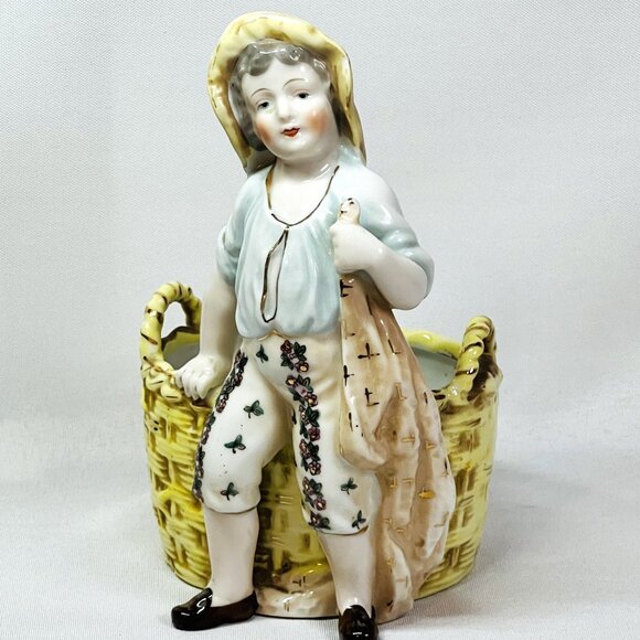Hal-Sey Halsey Fifth Japan Vintage Figural Basket Planter Boy Figurine Vase MCM - Picture 5 of 9